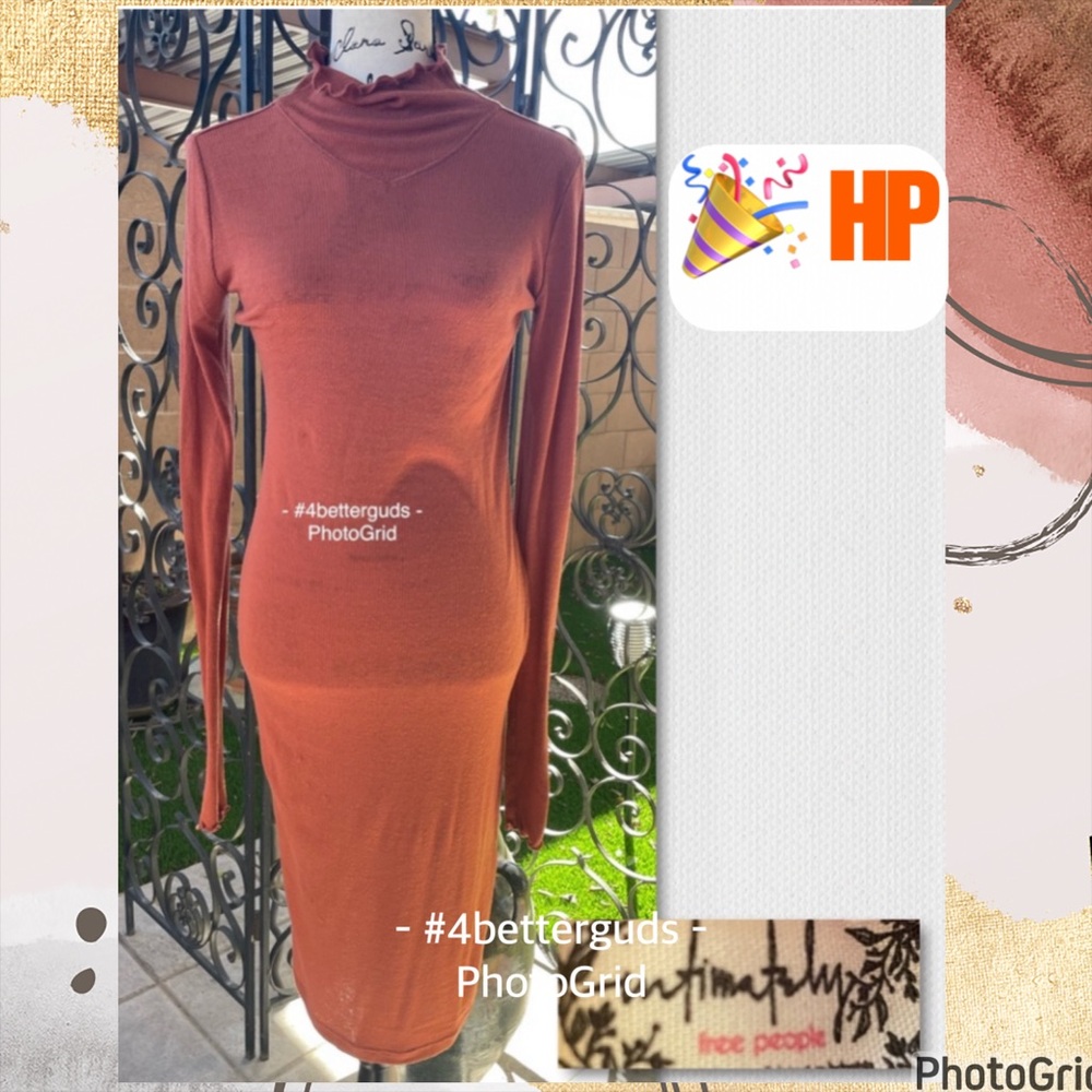 Free People Intimately Ribbed Mock Turtleneck Long Sleeve Bodycon Sleep dress SM